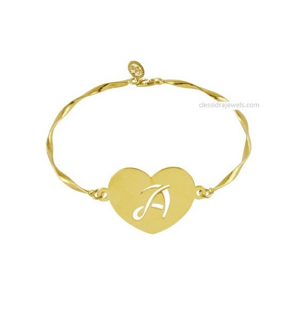 BRACCIALE PERSONALIZZATO CON INIZIALE BABY - CUORE DORATO 3 CM