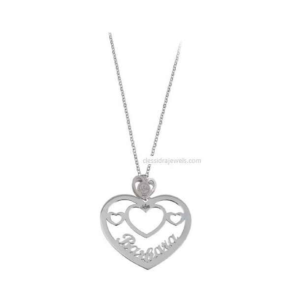 COLLANA CON NOME PERSONALIZZATO - CUORE SILVER 3.5 CM