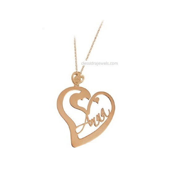 COLLANA CON NOME PERSONALIZZATO - CUORE ROSE' 3.5 CM