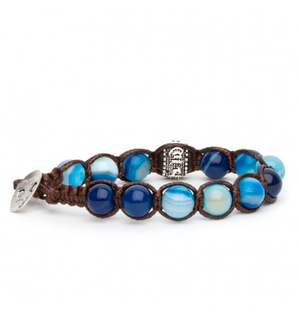 Bracciale Tamashii ruota della preghiera agata blu striata BHS1100-141