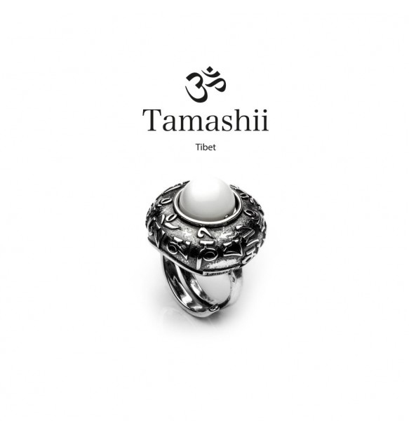 Anello Tamashii rig zva RHS905-14 argento e agata bianca