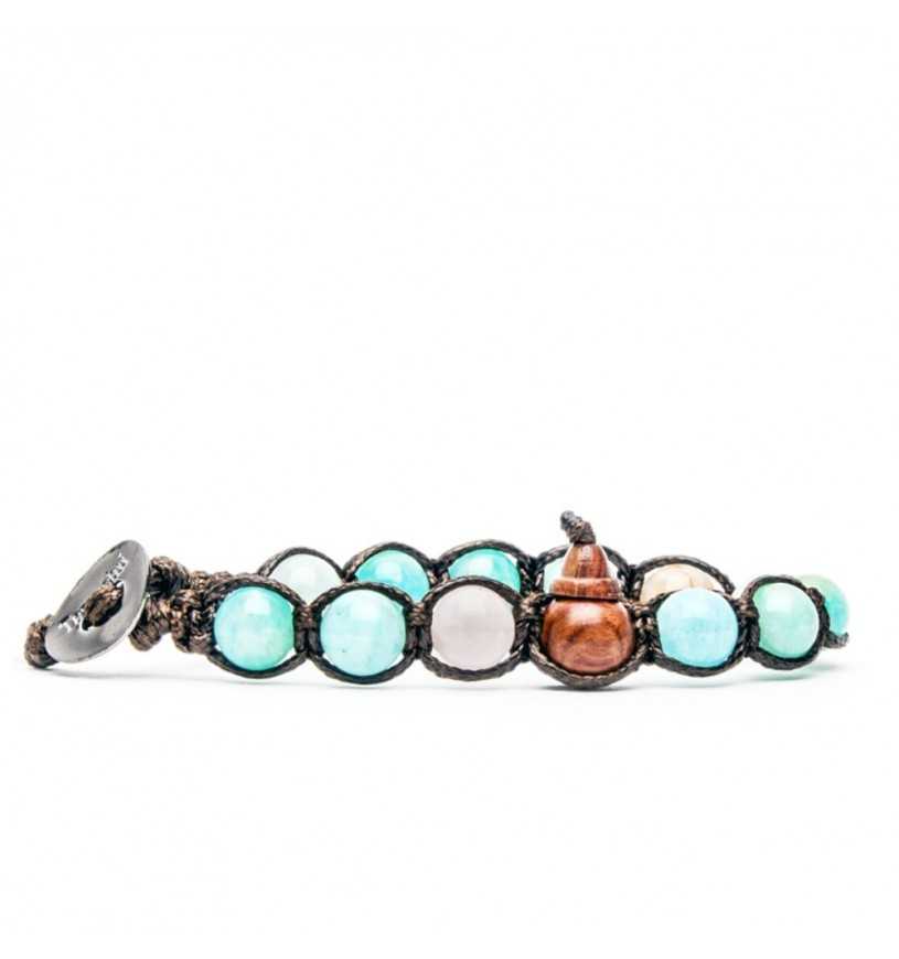 Bracciale Unisex Tamashii Classic In Legno E Agata, Regolabile 16-23 Cm, Colore Ocean Blue